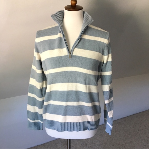 Striped Nautical Half Zip Pullover Sweater - Picture 1 of 6